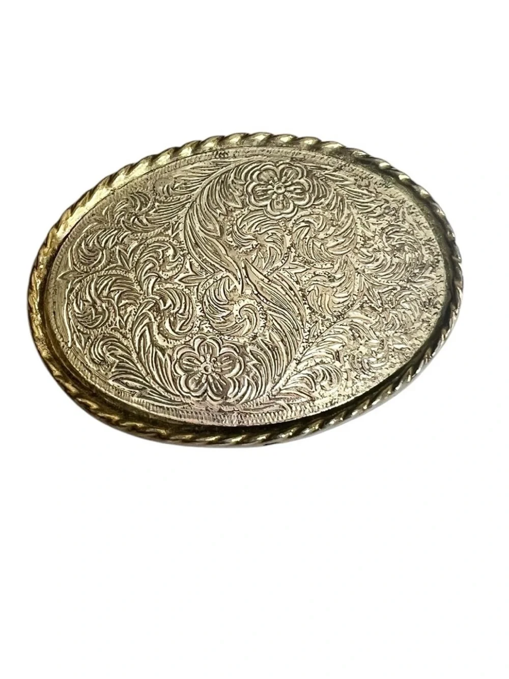 Vintage Oval Silver Gold Etched Small Western Style Belt Buckle Children’s